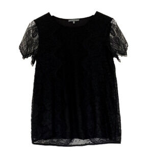 BRIXON Ivy Black Lace-Style Top With Fringe Sleeves, Small